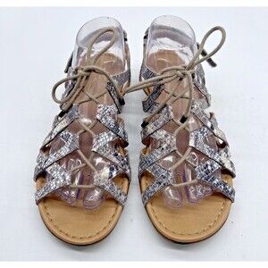 Naturalizer Grey Snake Skin Animal Strappy Lace Up Flat Sandal Size 9